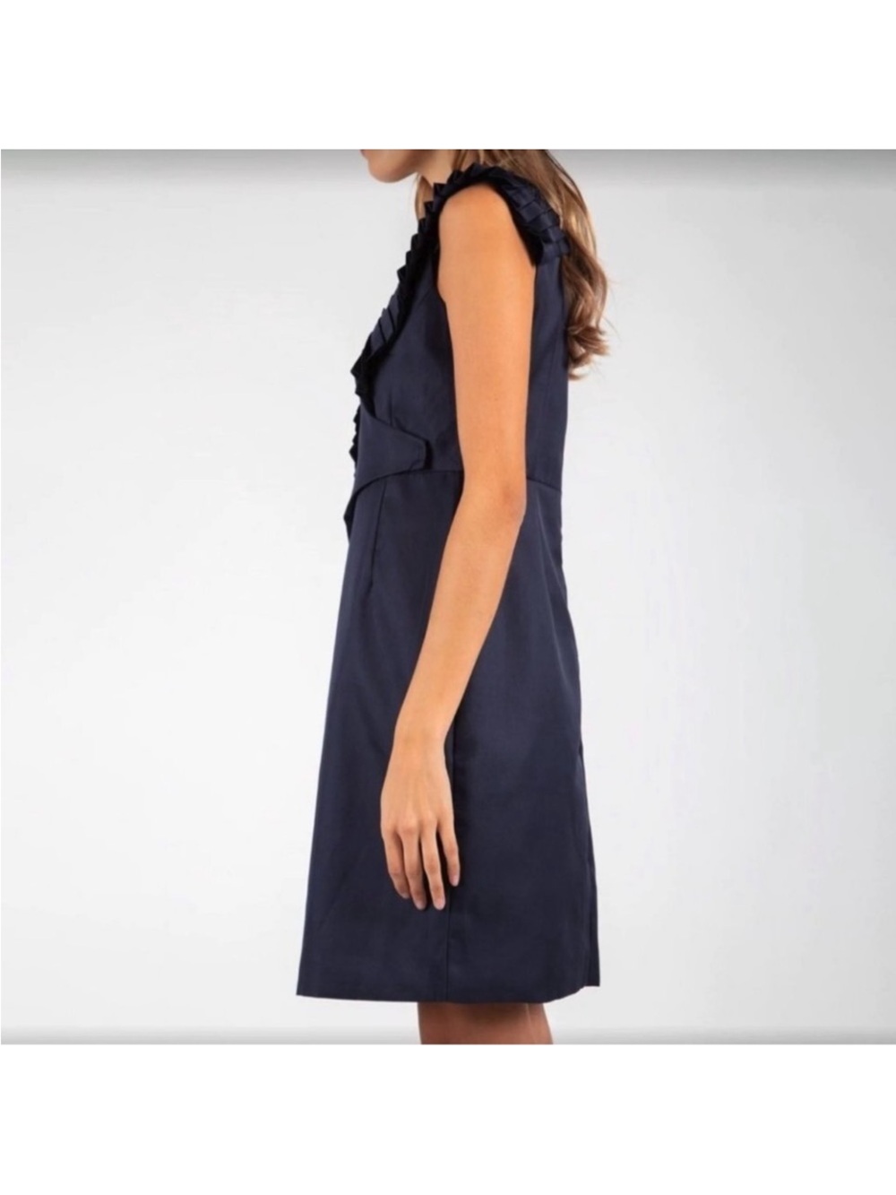 Beulah Navy Pleated V-Neck Sheath Dresses NWT - Picture 4 of 6